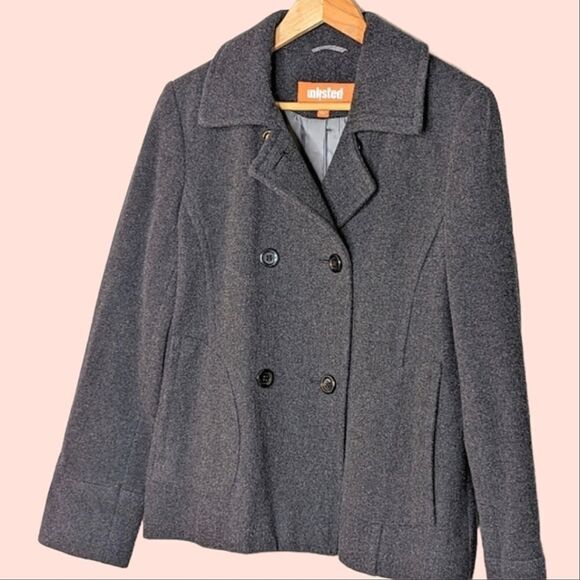 Unlisted Pure Wool Gray Double Breasted Pea Coat size L - Picture 1 of 11
